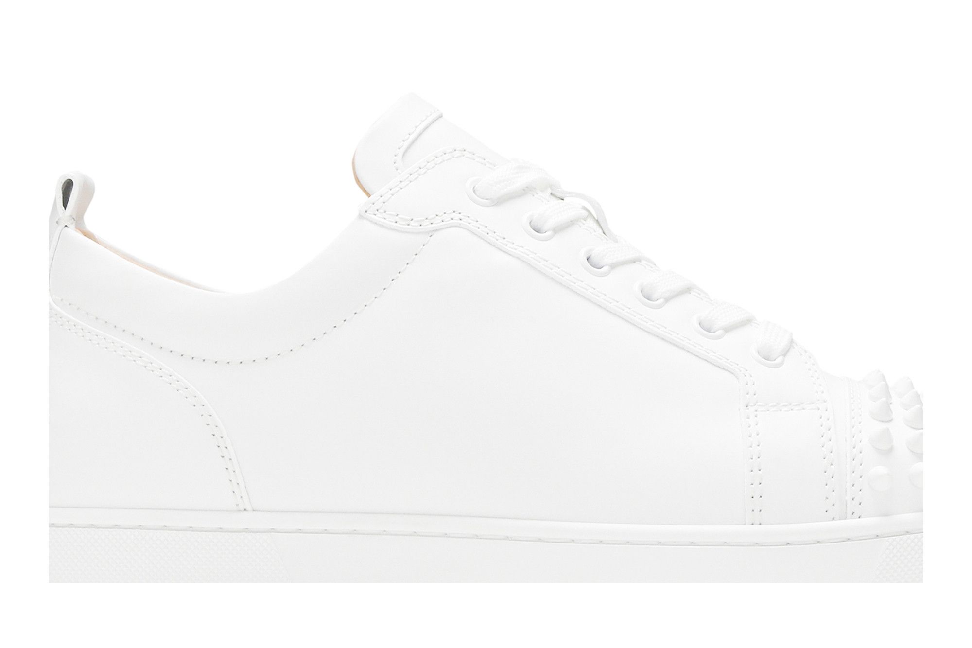 Size 11.0 Christian Louboutin Louis Junior Spikes Flat Calf White