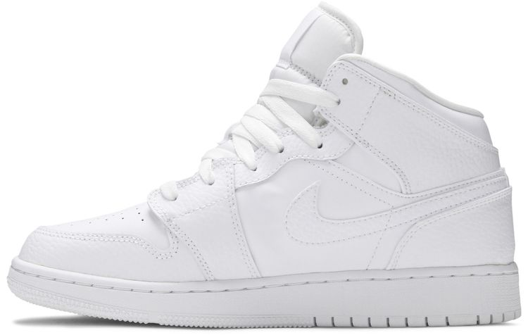 Air Jordan 1 Mid GS Triple White Tumbled Leather 2020