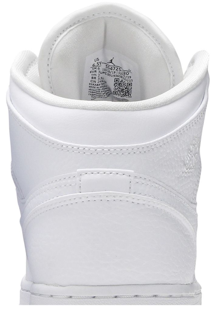 Air Jordan 1 Mid GS Triple White Tumbled Leather 2020