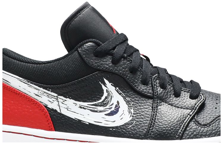 Air Jordan 1 Low Brushstroke Swoosh   Black Red