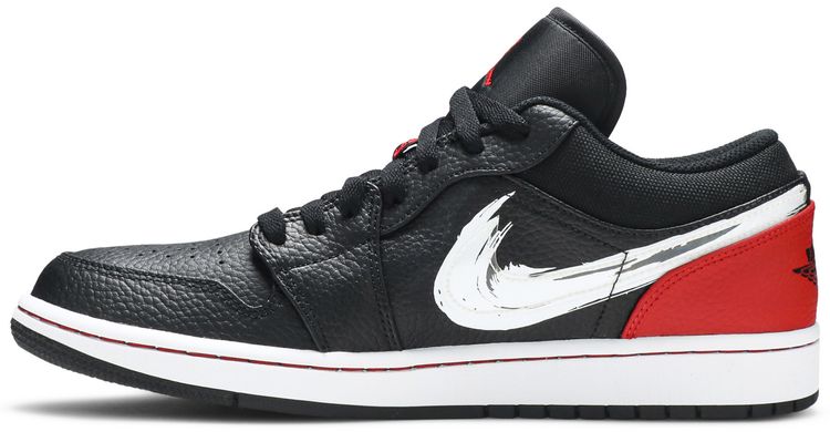 Air Jordan 1 Low Brushstroke Swoosh   Black Red