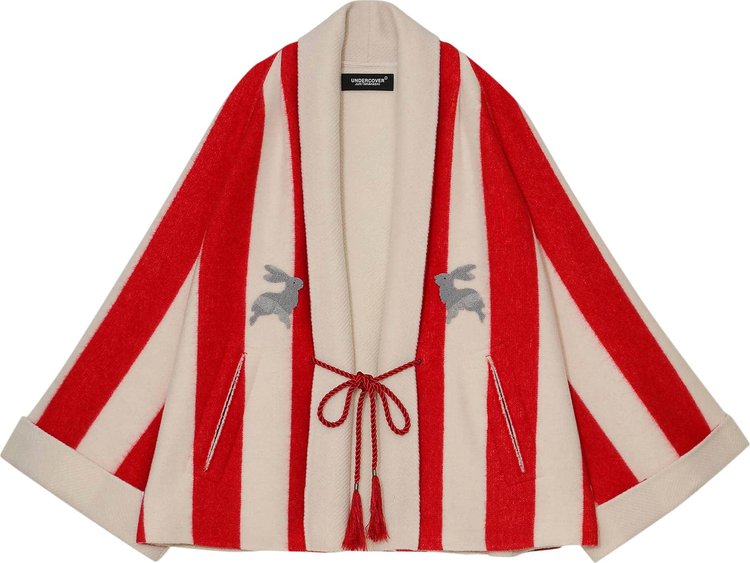 Undercover Mononoke Vertical Stripe Wool Coat 'Red'