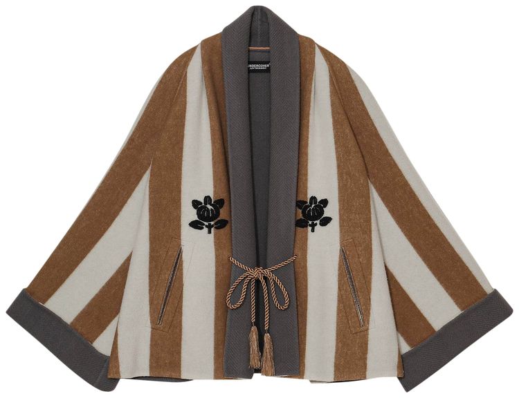 Undercover Mononoke Vertical Stripe Wool Coat Brown