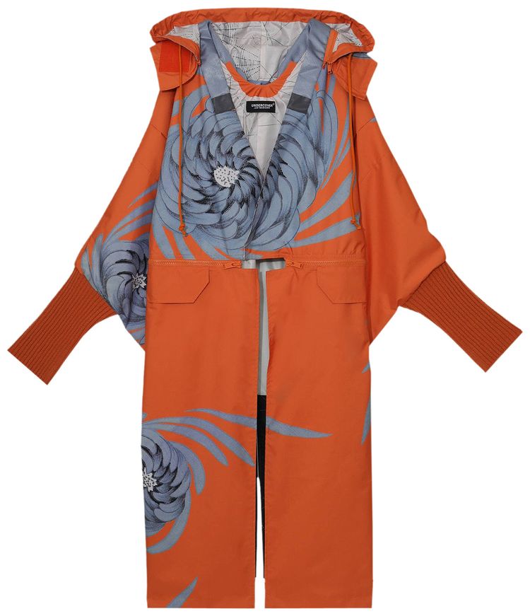 Undercover Mononoke Floral Midi Coat with Hood Orange