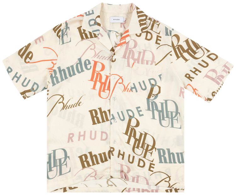 Rhude Mash Up Logo Button Up CreamMulticolor