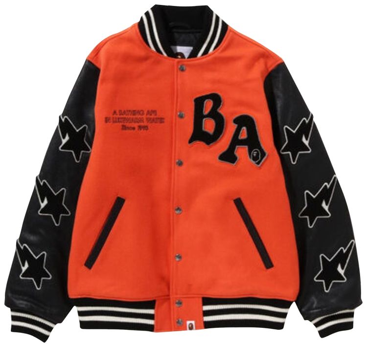 BAPE A Bathing Ape Relaxed Fit Varsity Jacket Orange