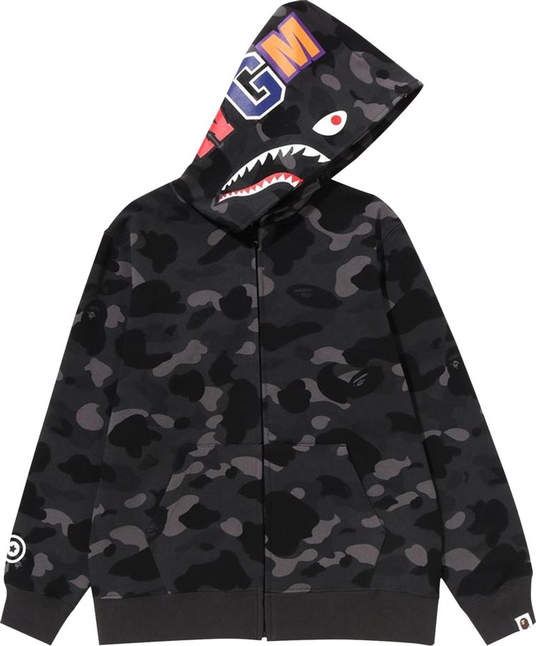 BAPE Kids Color Camo Shark Zip Hoodie 'Black'