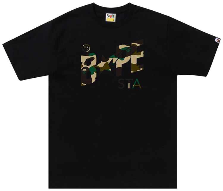Buy BAPE Sta 1st Camo Logo Tee 'Black/Yellow' - 1I80 110 011 BLACK