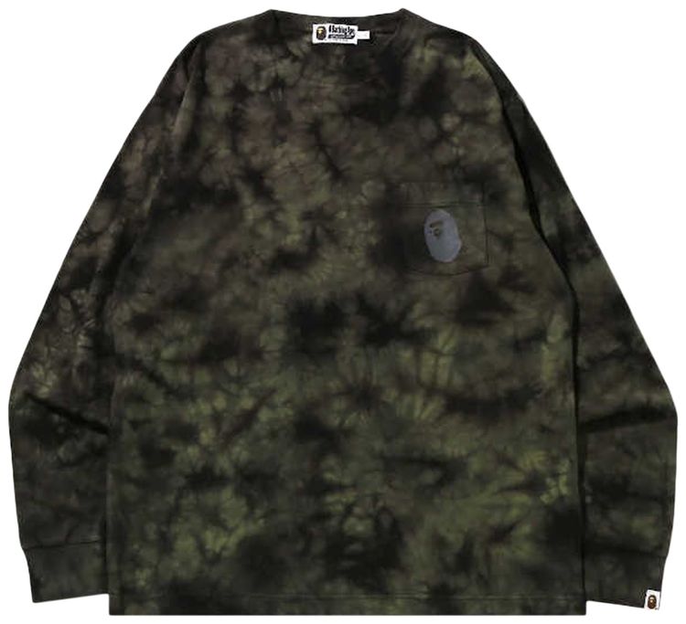 BAPE Tie Dye One Point Pocket Relaxed Fit Long Sleeve Tee Black