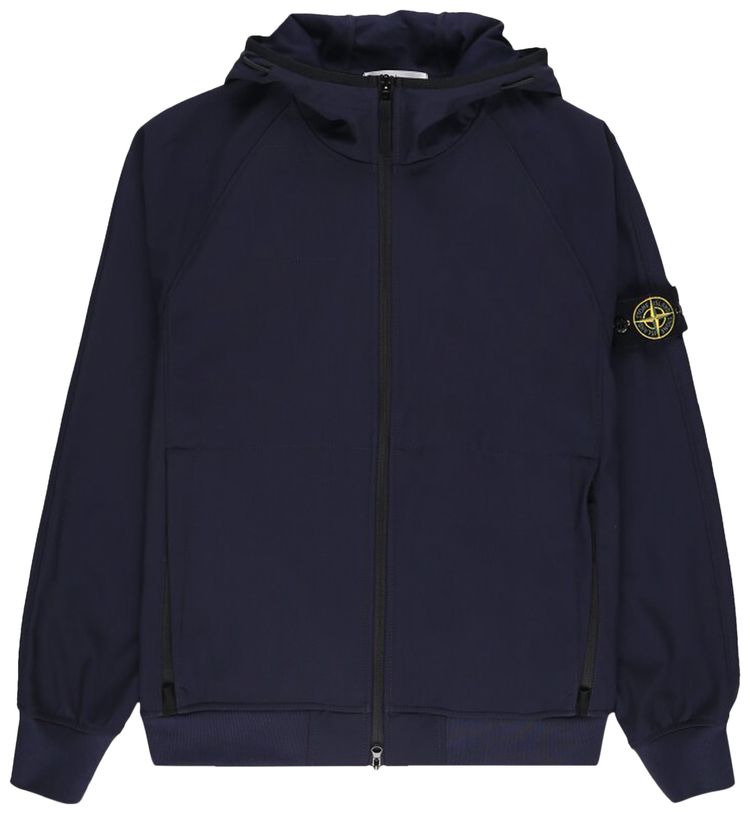 Stone Island Logo Patch Hooded Nylon Jacket Navy