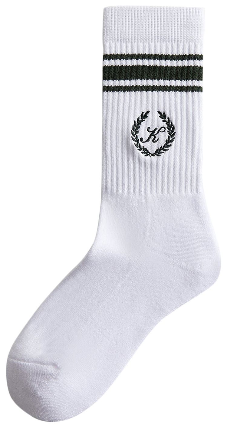 Kith Striped Script Laurel Kith Logo Sock White