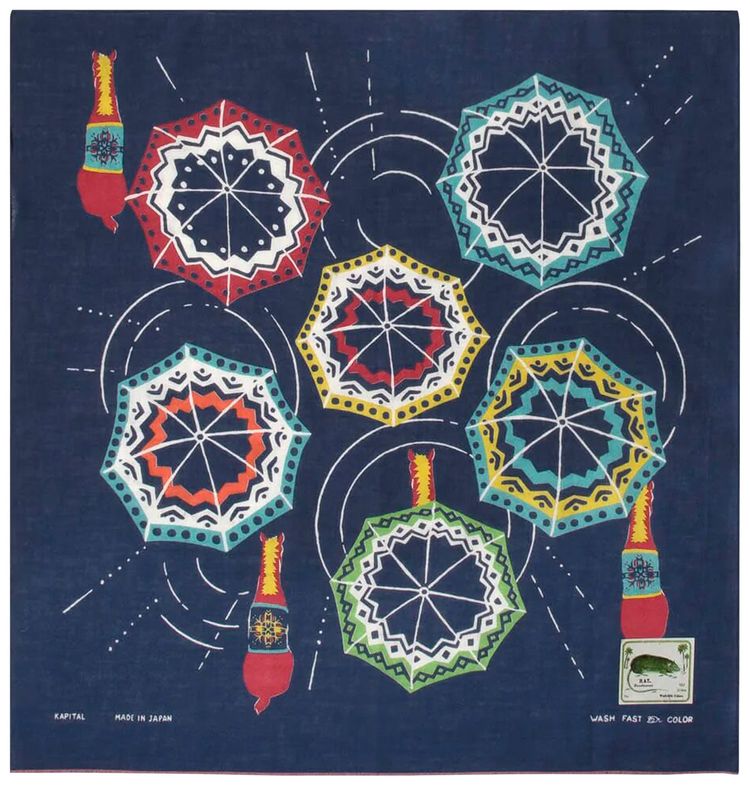 Kapital Fastcolor Selvedge Bandana Gypsies  Horses In The Rain Navy