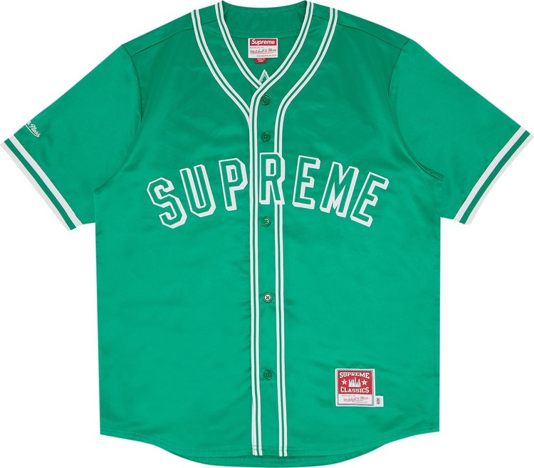 Buy Supreme x Mitchell & Ness Satin Baseball Jersey 'Green