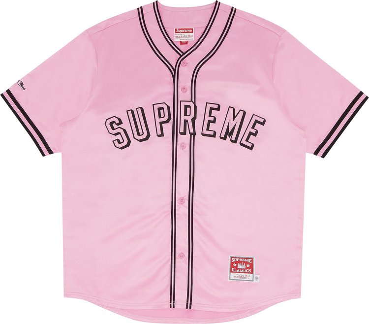 Supreme x Mitchell & Ness Satin Baseball Jersey 'Pink'