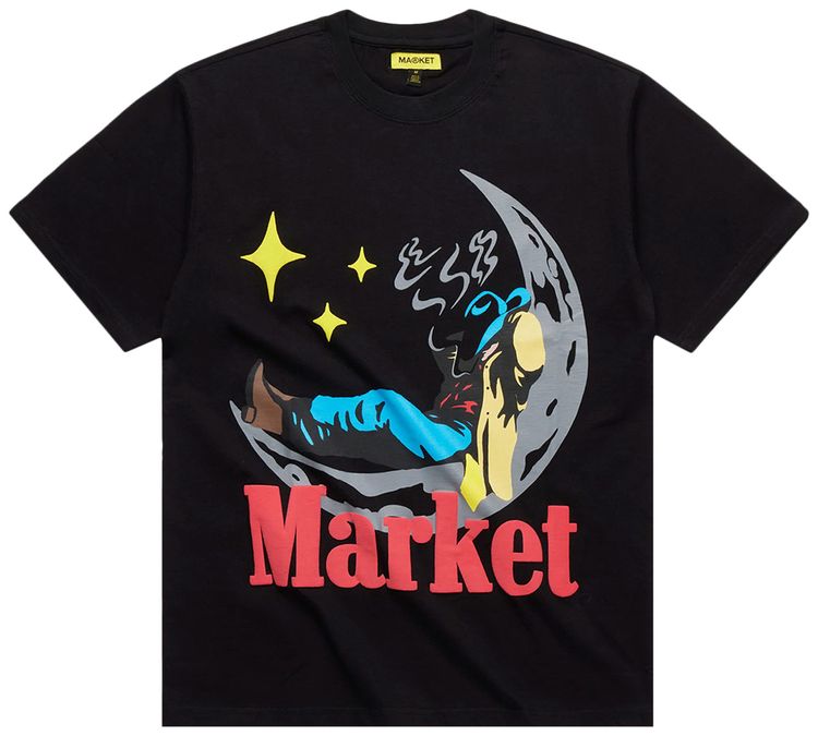 Market Man On Moon T Shirt Black