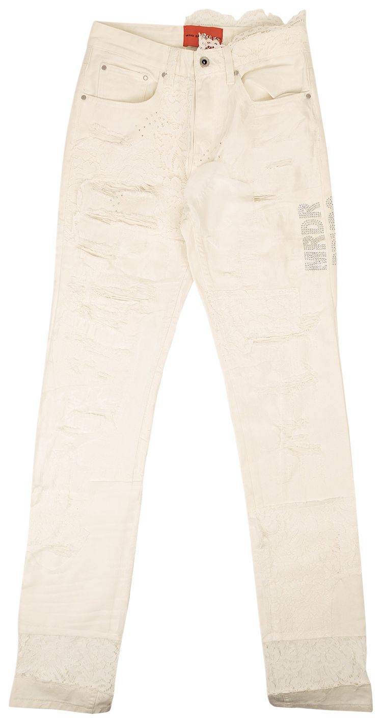 Who Decides War Altar Lace Detail Denim Jeans White