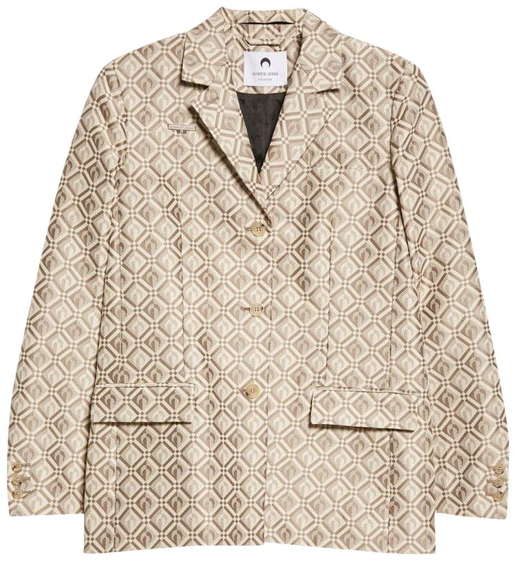 Marine Serre Moon Diamant Regenerated Jacquard Relaxed Blazer Beige