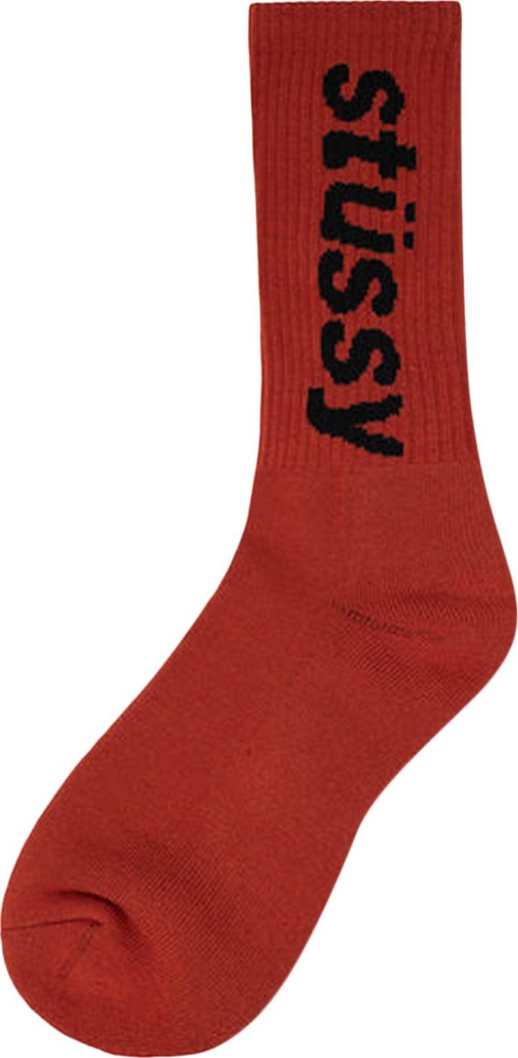 Stussy Helvetica Crew Socks 'Chili/Black'