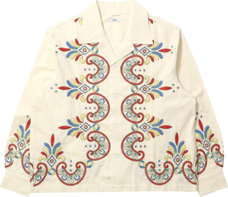 Bode Embroidered Carnival Long-Sleeve Shirt 'Ecru/Multicolor'