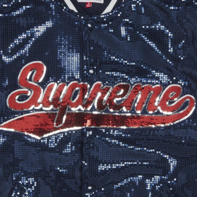 Supreme x Mitchell  Ness Sequin Varsity Jacket Navy