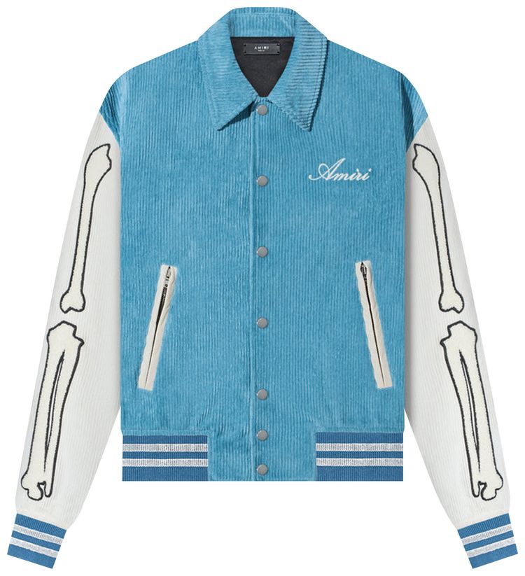 Amiri Corduroy Bones Varsity Jacket Carolina Blue