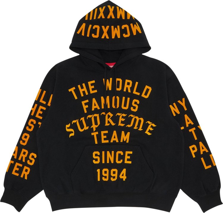 Supreme Team Flocked Hooded Sweatshirt 'Black'