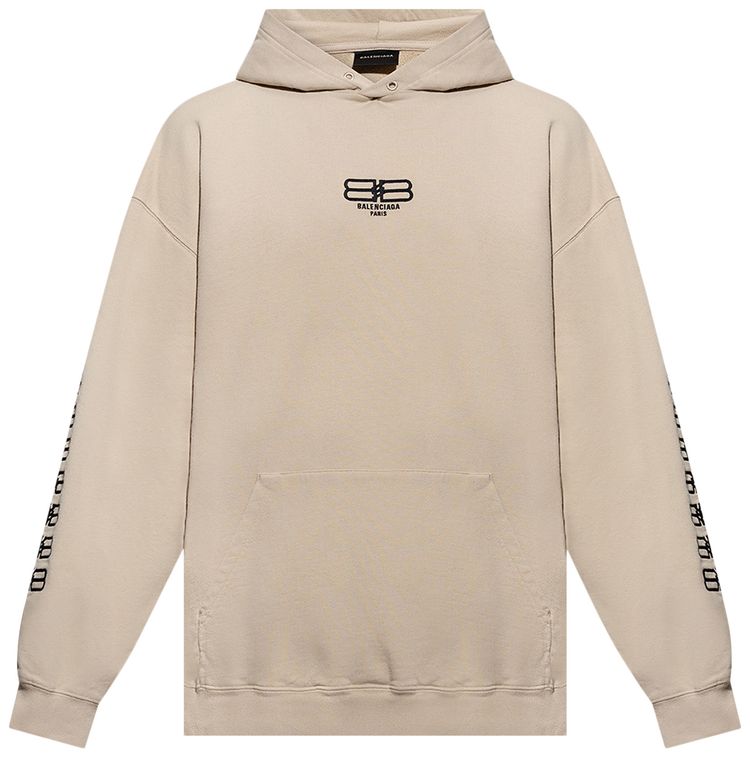 Balenciaga Embroidered Sleeve BB Logo Popover Hoodie BeigeBlack