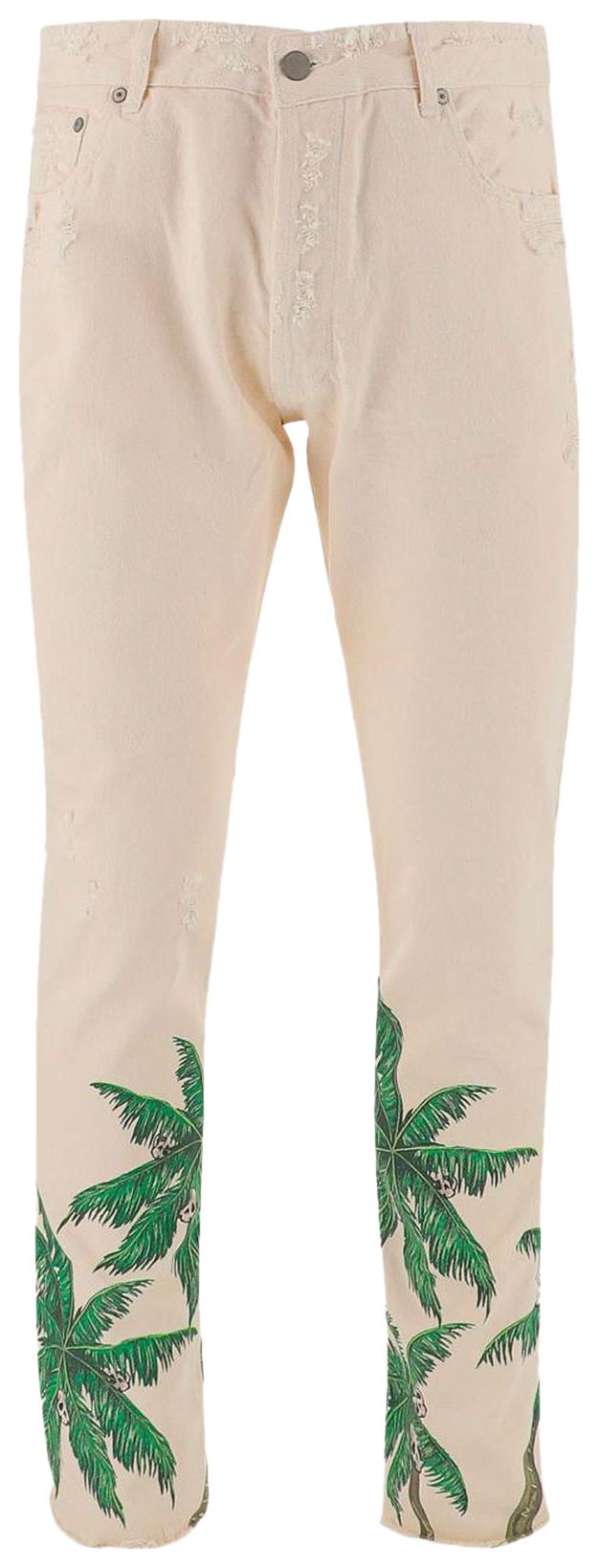 Palm Angels Palm Print Denim Off WhiteGreen