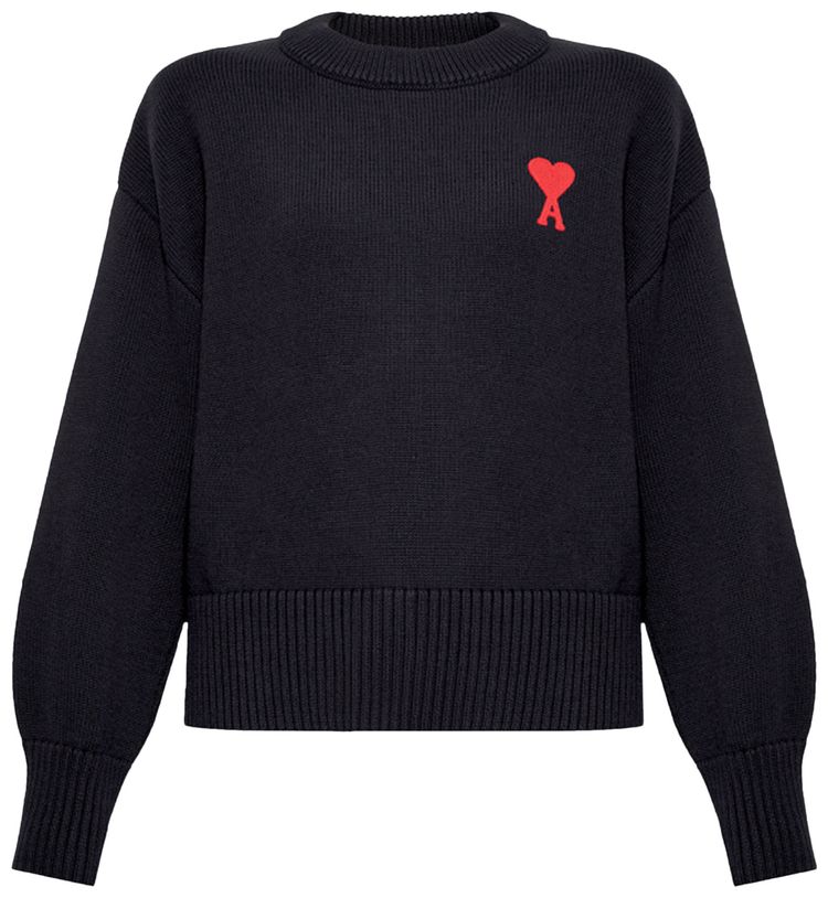 Ami Small A Heart Crew Knit BlackRed