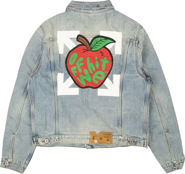 Off White Apple Slim Denim Jacket Medium BlueRed