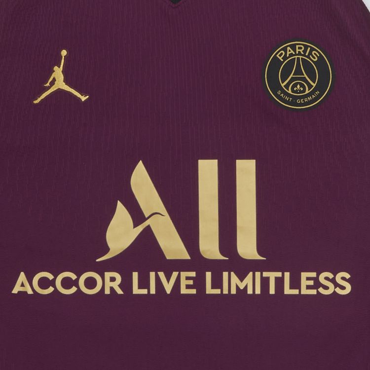 Air Jordan x Paris Saint Germain Vapor Match Third Ligue 1 Kylian Mbappe Jersey BordeauxTruly Gold