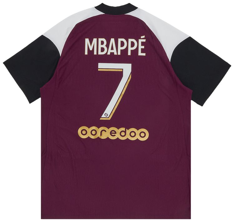 Air Jordan x Paris Saint Germain Vapor Match Third Ligue 1 Kylian Mbappe Jersey BordeauxTruly Gold