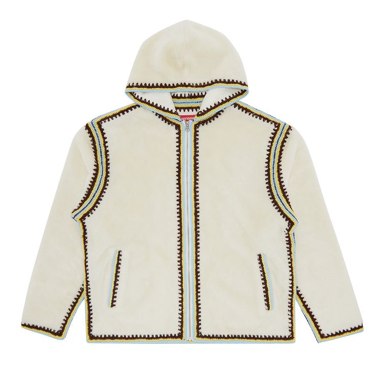Supreme Crochet Edge Hooded Zip Up Top White