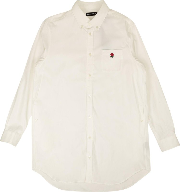 Undercover Long Rose Applique Embroidered Oxford Shirt White