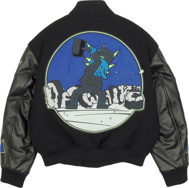 Off White Hammer Leather Over Bomber BlackBlue