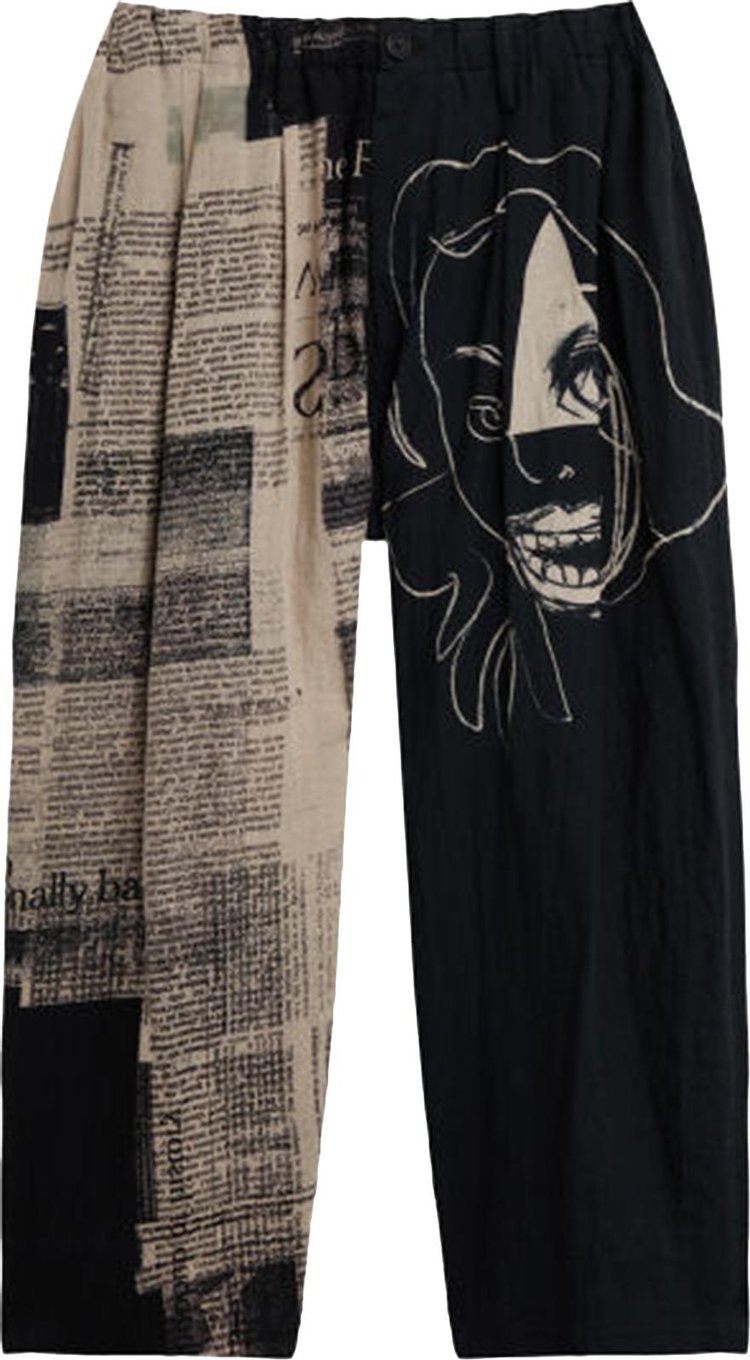Yohji Yamamoto Pour Homme Newspaper Asakura Print Two Tone Pants 'Black/White'