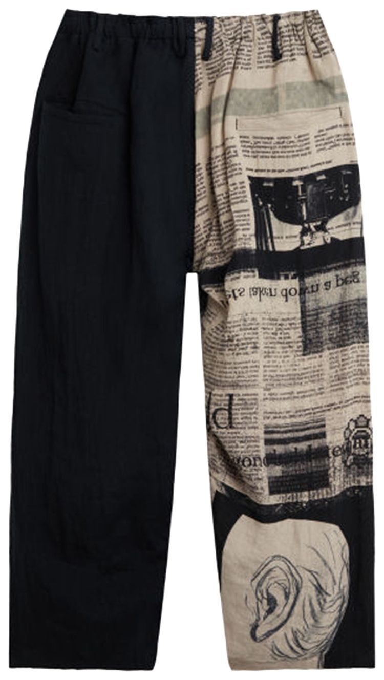 Yohji Yamamoto Pour Homme Newspaper Asakura Print Two Tone Pants BlackWhite