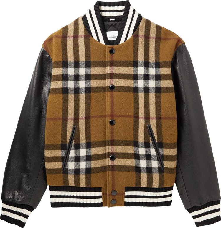 Buy Burberry Check Leather Bomber Jacket 'Birch Brown' - 8065120 | GOAT