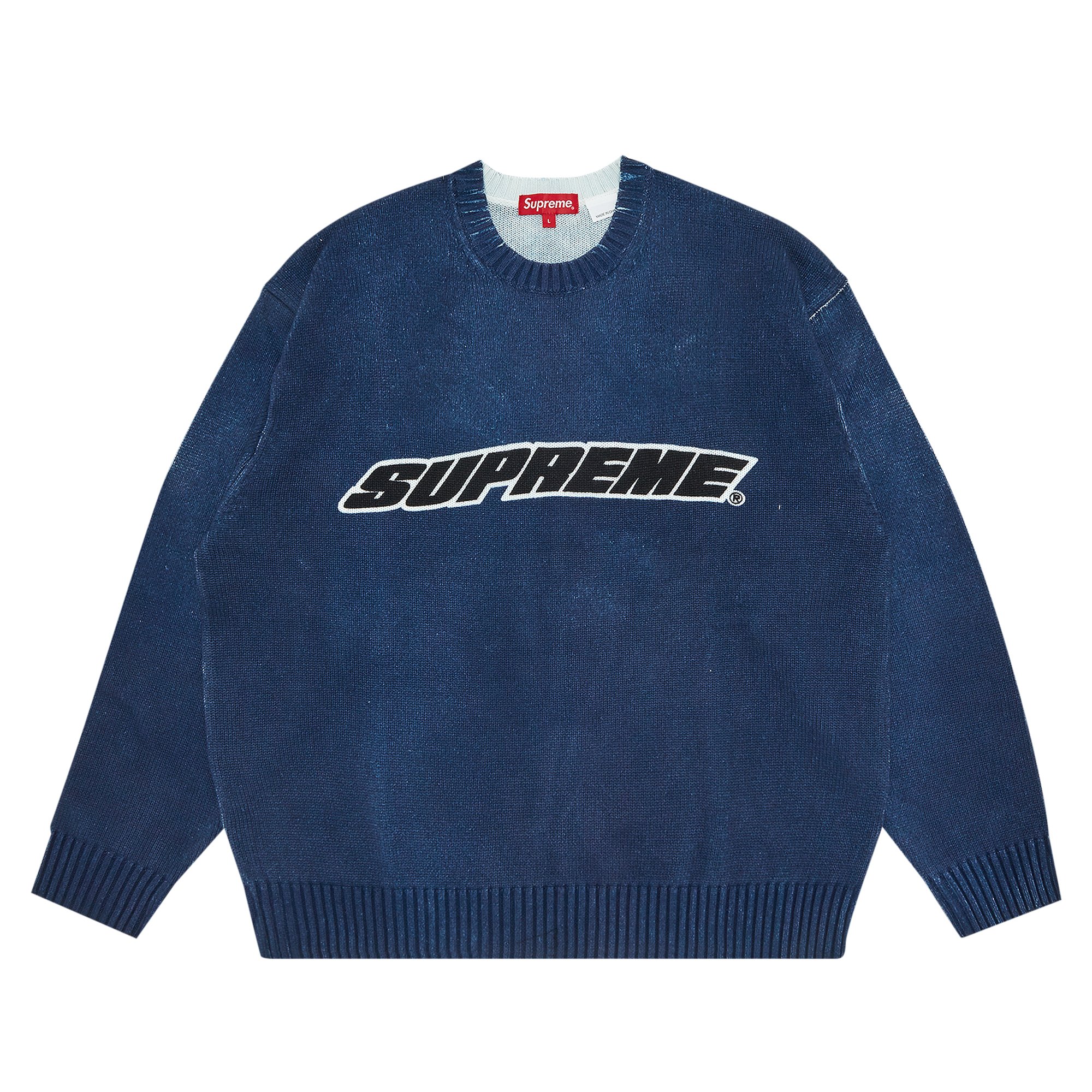 Buy Supreme Printed Washed Sweater 'Navy' - SS23SK9 NAVY | GOAT CA