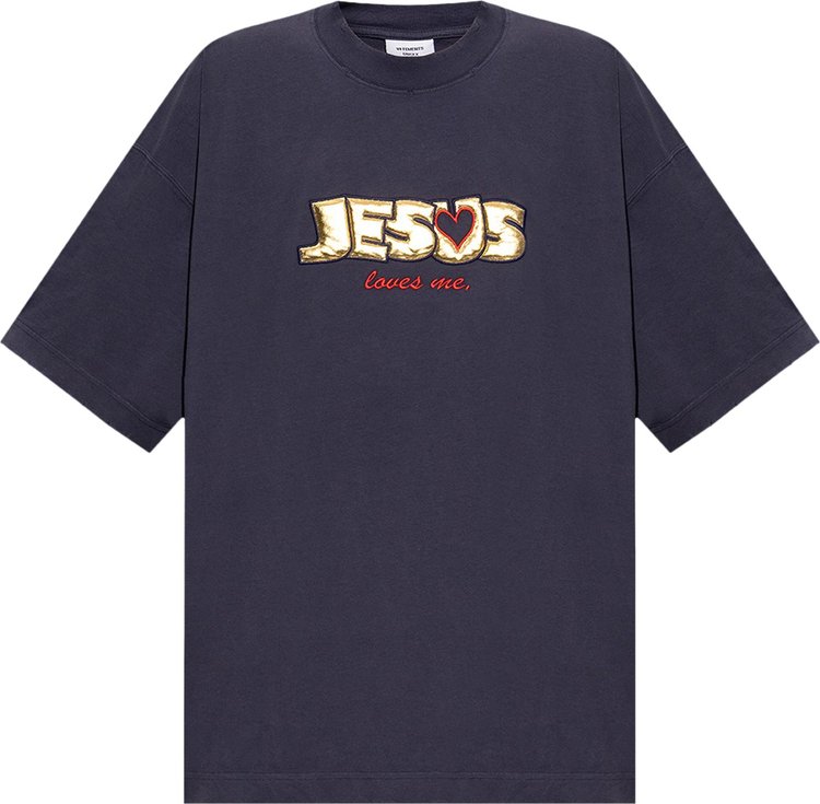 Vetements Jesus Loves You T-Shirt 'Faded Navy'