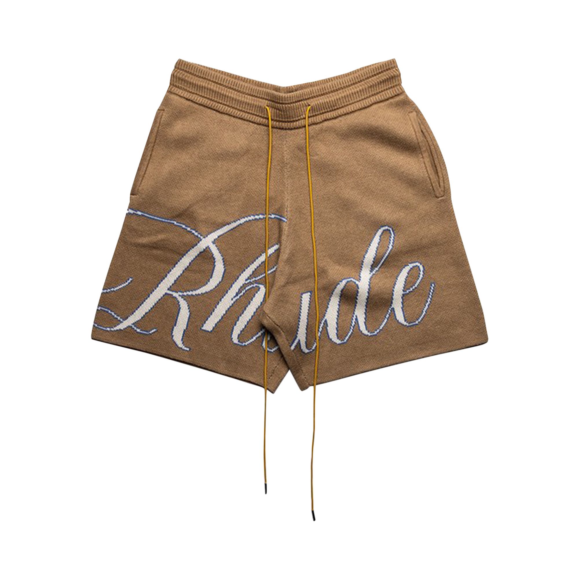 Buy Rhude Script Logo Knit Short 'Ivory/Tan' - SS23SH47822315 | GOAT