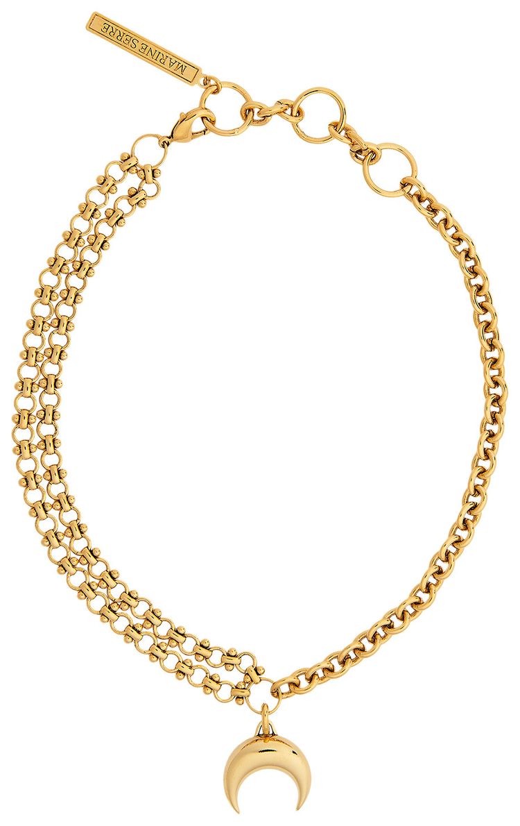 Marine Serre Moon Pendant Pearls Necklace Gold