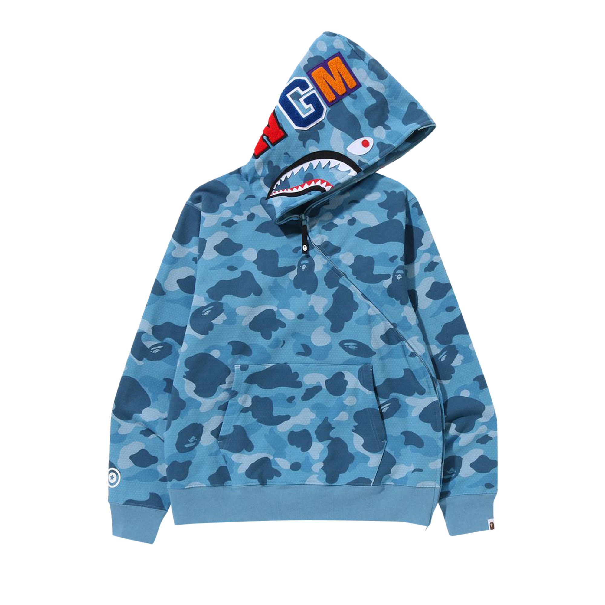 Bape shark shop hoodie blue camo