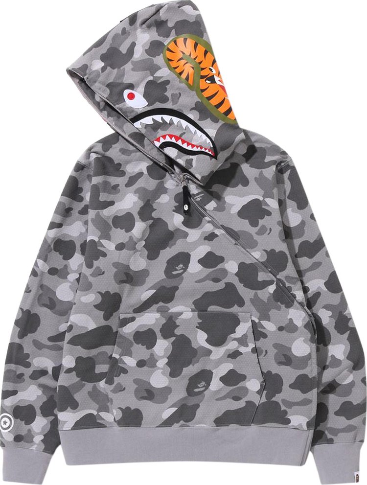 BAPE Honeycomb Camo Shark Full Zip Hoodie Grey