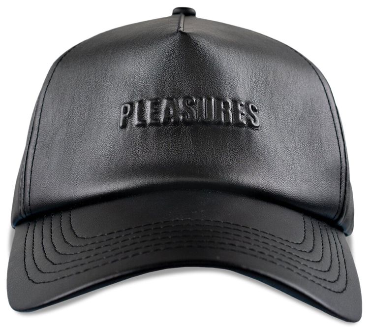 Pleasures Debossed Vegan Leather 5 Panel Hat Black