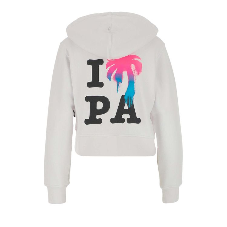 Palm Angels Fitted Zip Up Hoodie WhiteMulticolor