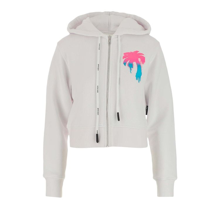 Palm Angels Fitted Zip Up Hoodie WhiteMulticolor