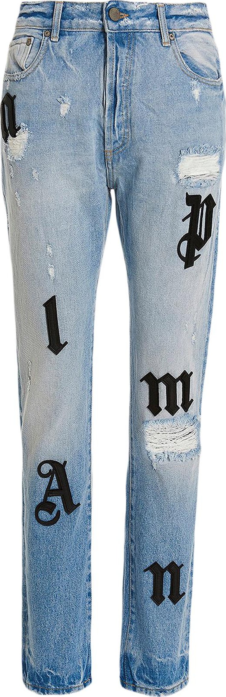Buy Palm Angels Logo Patches Straight Leg Jeans 'Light Blue/Black' -  PMYA033S23DEN0194010 | GOAT