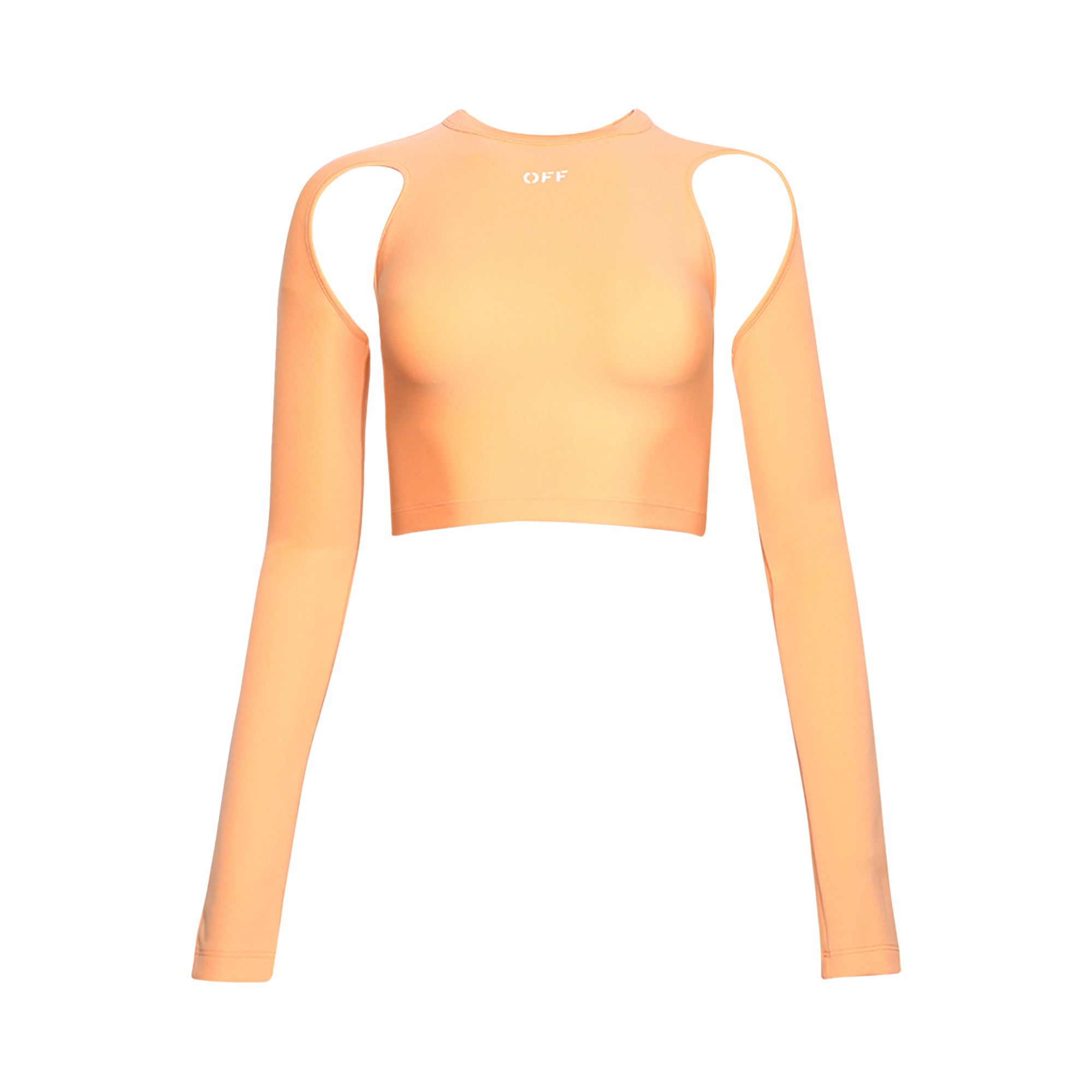 Size 6 Off White Sleek Long Sleeve Crop Top Peach Orange
