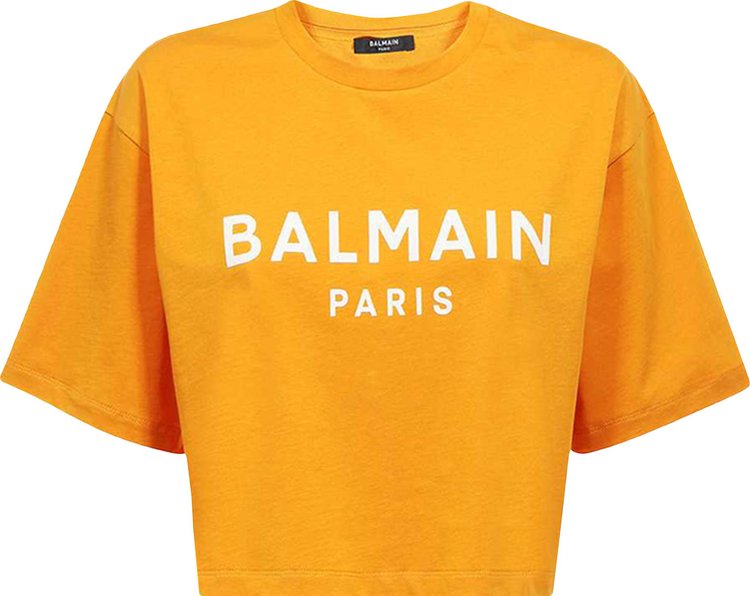 Balmain Logo Print Cropped T-Shirt 'Orange'